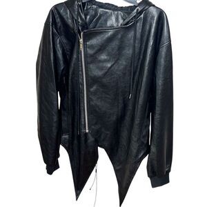Hot Topic Faux Leather Lace Up Back Jacket Hooded Mens Medium Unisex Punk